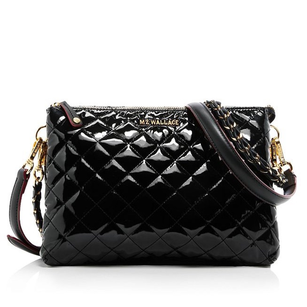 ⭐️ MZ WALLACE Crosby Pippa crossbody  Bag In Black Lacquer/gold NEW  3 straps - Picture 2 of 16